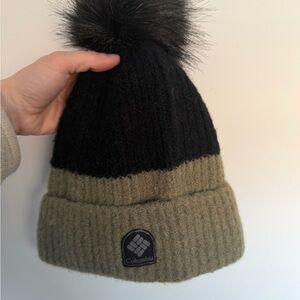 Columbia Black and Green Pom-Pom Beanie